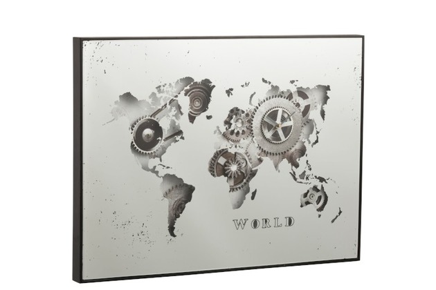 Klok Wereldkaart Spiegel Zilver 