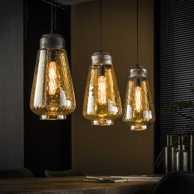 Hanglamp 3L amber glas druppel