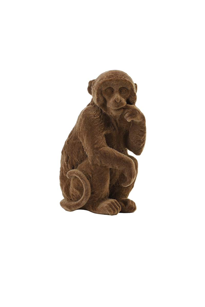 Ornament Monkey velvet bruin 11cm