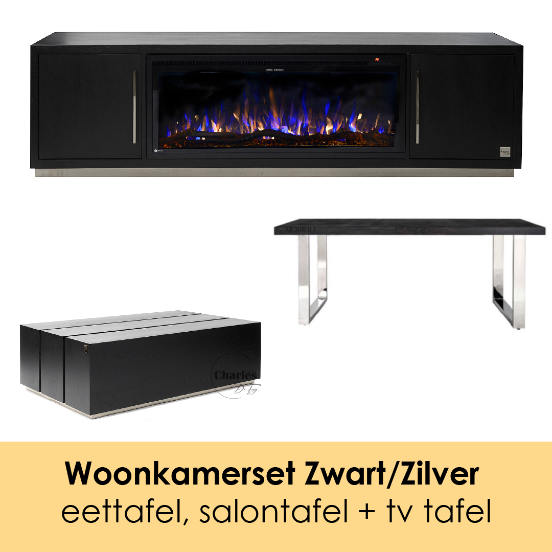Woonkamerset Black Oak - Zwart/Zilver