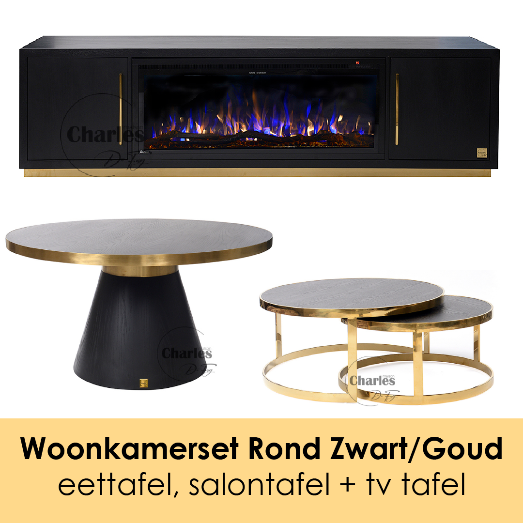 Woonkamerset Black Oak Rond - Zwart/Goud