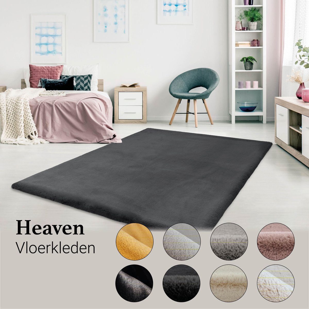 Vloerkleed Heaven Graphite - Hoogpolig Shaggy - 200x290cm
